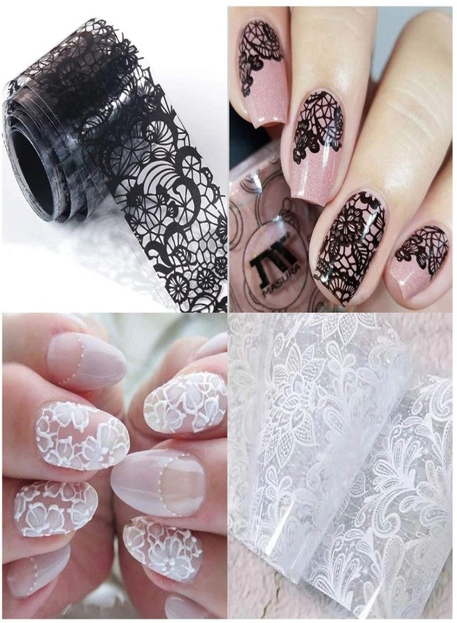 BSBTBZ Holographic Nail Foil Transfer Stickers Black White Lace Laser Foils Nail Art Supplies Starry Paper Designs for Acrylic Decorations Women Fingernails Toenails DIY Manicure Wraps Nail Decor（10 Rolls） - Image 5